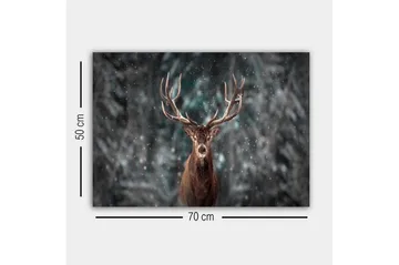 Lerretsbilde - Statlig elg med imponerende gevir i et snødekt skogsmiljø - Brun / Grå / Hvit - Interiør - Maleri & posters - Lerretsbilder