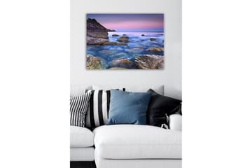 Lerretsbilde - Stemsmessig kystlandskap med klipper og hav - Blå / Grå / Lilla - Interiør - Maleri & posters - Lerretsbilder