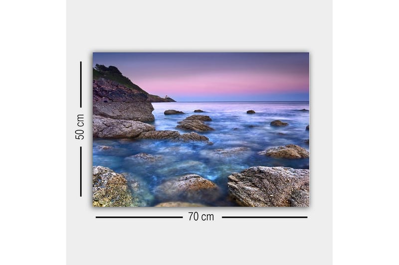 Lerretsbilde - Stemsmessig kystlandskap med klipper og hav - Blå / Grå / Lilla - Interiør - Maleri & posters - Lerretsbilder