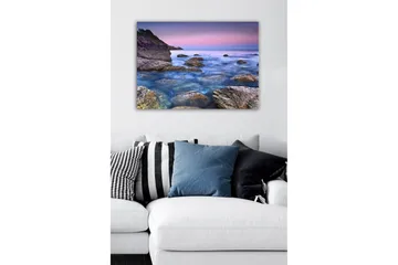 Lerretsbilde - Stemsmessig kystlandskap med klipper og hav - Blå / Grå / Lilla - Interiør - Maleri & posters - Lerretsbilder