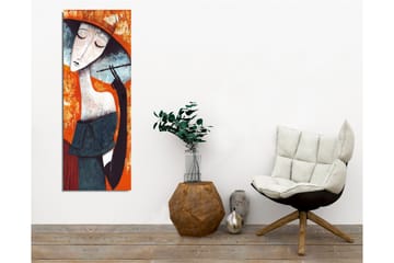 Lerretsbilde - Stilisert kvinne med hatt som holder en sigarett - Oransje / Mørk blå / Hvit - Interiør - Maleri & posters - Lerretsbilder