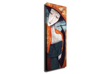 Lerretsbilde - Stilisert kvinne med hatt som holder en sigarett - Oransje / Mørk blå / Hvit - Interiør - Maleri & posters - Lerretsbilder