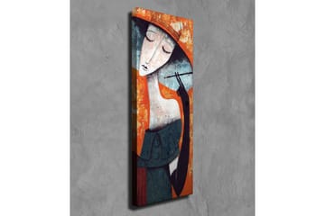 Lerretsbilde - Stilisert kvinne med hatt som holder en sigarett - Oransje / Mørk blå / Hvit - Interiør - Maleri & posters - Lerretsbilder