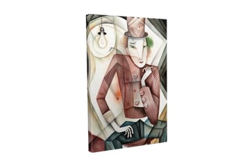 Lerretsbilde - Stilisert mann i hatt med mystisk blikk - Brun / Grønn / Beige - Interiør - Maleri & posters - Lerretsbilder