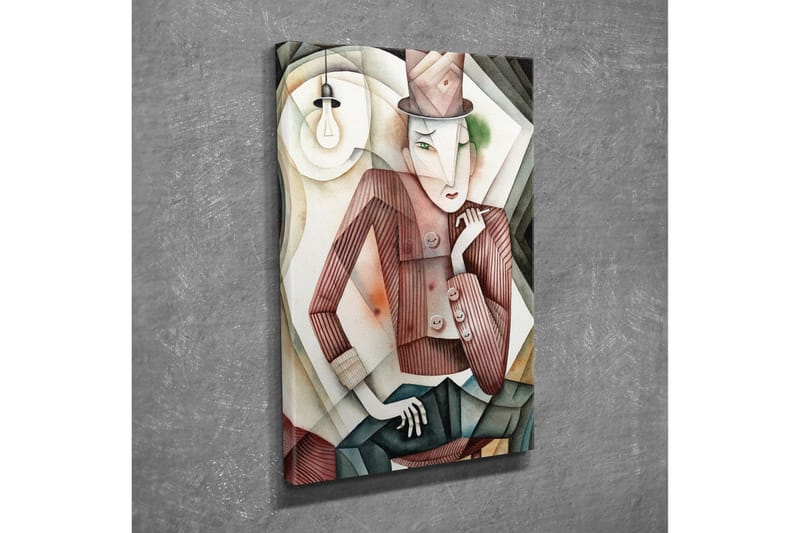 Lerretsbilde - Stilisert mann i hatt med mystisk blikk - Brun / Grønn / Beige - Interiør - Maleri & posters - Lerretsbilder