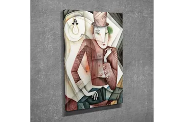 Lerretsbilde - Stilisert mann i hatt med mystisk blikk - Brun / Grønn / Beige - Interiør - Maleri & posters - Lerretsbilder