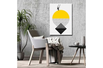 Lerretsbilde - Stilisert reinsdyr med sol og geometriske former - Gul / Svart / Hvit - Interiør - Maleri & posters - Lerretsbilder