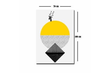 Lerretsbilde - Stilisert reinsdyr med sol og geometriske former - Gul / Svart / Hvit - Interiør - Maleri & posters - Lerretsbilder