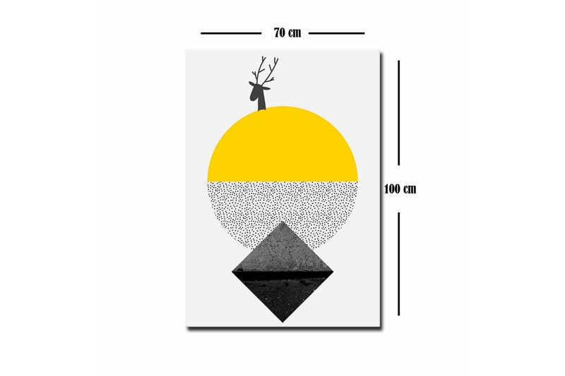 Lerretsbilde - Stilisert reinsdyr med sol og geometriske former - Gul / Svart / Hvit - Interiør - Maleri & posters - Lerretsbilder
