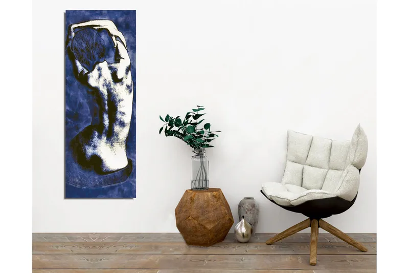 Lerretsbilde - Stilisert rygg av et nakent menneske i en elegant positur - Mørk blå / Hvit - Interiør - Maleri & posters - Lerretsbilder