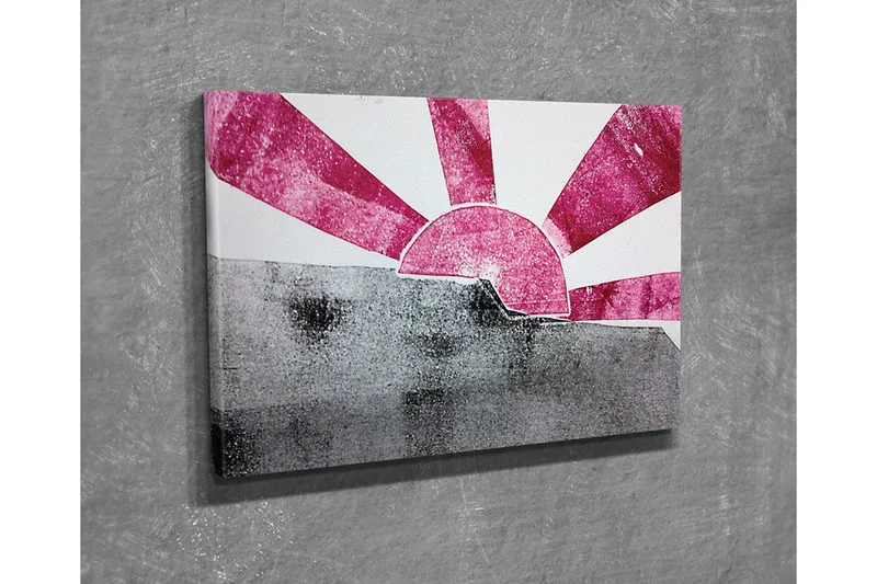 Lerretsbilde - Stilisert soloppgang med stråler i rosa og grått - Rosa / Grå - Interiør - Maleri & posters - Lerretsbilder