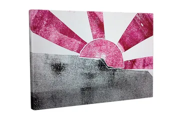 Lerretsbilde - Stilisert soloppgang med stråler i rosa og grått - Rosa / Grå - Interiør - Maleri & posters - Lerretsbilder