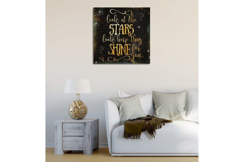 Lerretsbilde - Stjernehimmel med inspirerende tekst - Gull / Svart - Interiør - Maleri & posters - Lerretsbilder