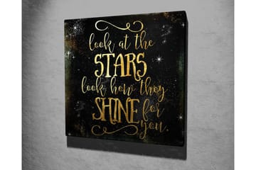 Lerretsbilde - Stjernehimmel med inspirerende tekst - Gull / Svart - Interiør - Maleri & posters - Lerretsbilder