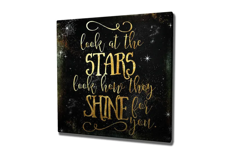 Lerretsbilde - Stjernehimmel med inspirerende tekst, Gull / Svart