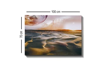 Lerretsbilde - Storslått ørkenlandskap med en planet i bakgrunnen - Gull / Brun / Oransje - Interiør - Maleri & posters - Lerretsbilder