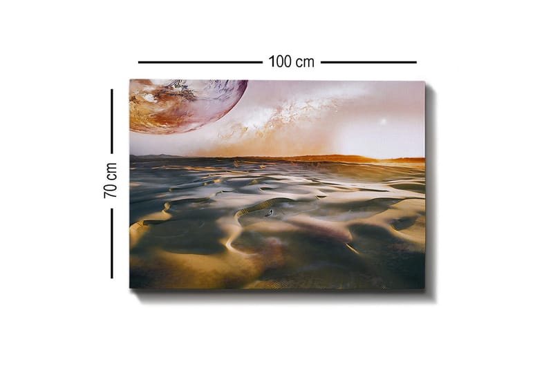 Lerretsbilde - Storslått ørkenlandskap med en planet i bakgrunnen - Gull / Brun / Oransje - Interiør - Maleri & posters - Lerretsbilder