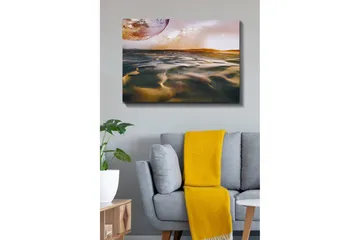 Lerretsbilde - Storslått ørkenlandskap med en planet i bakgrunnen - Gull / Brun / Oransje - Interiør - Maleri & posters - Lerretsbilder