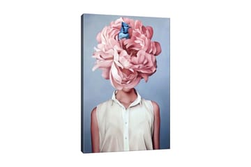 Lerretsbilde - Storslått blomst som erstatter hodet til en kvinne - Lys rosa / Blå / Hvit - Interiør - Maleri & posters - Lerretsbilder