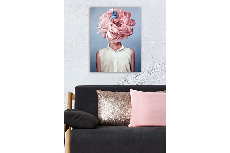 Lerretsbilde - Storslått blomst som erstatter hodet til en kvinne - Lys rosa / Blå / Hvit - Interiør - Maleri & posters - Lerretsbilder