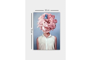Lerretsbilde - Storslått blomst som erstatter hodet til en kvinne - Lys rosa / Blå / Hvit - Interiør - Maleri & posters - Lerretsbilder