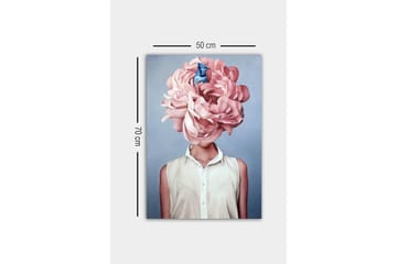 Lerretsbilde - Storslått blomst som erstatter hodet til en kvinne - Lys rosa / Blå / Hvit - Interiør - Maleri & posters - Lerretsbilder