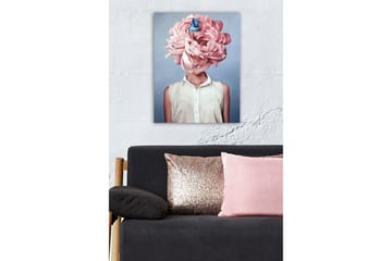Lerretsbilde - Storslått blomst som erstatter hodet til en kvinne - Lys rosa / Blå / Hvit - Interiør - Maleri & posters - Lerretsbilder