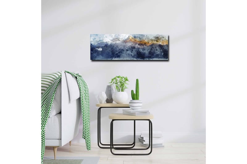 Lerretsbilde - Storslått fjellandskap med snødekte topper - Mørk blå / Grå / Gull - Interiør - Maleri & posters - Lerretsbilder