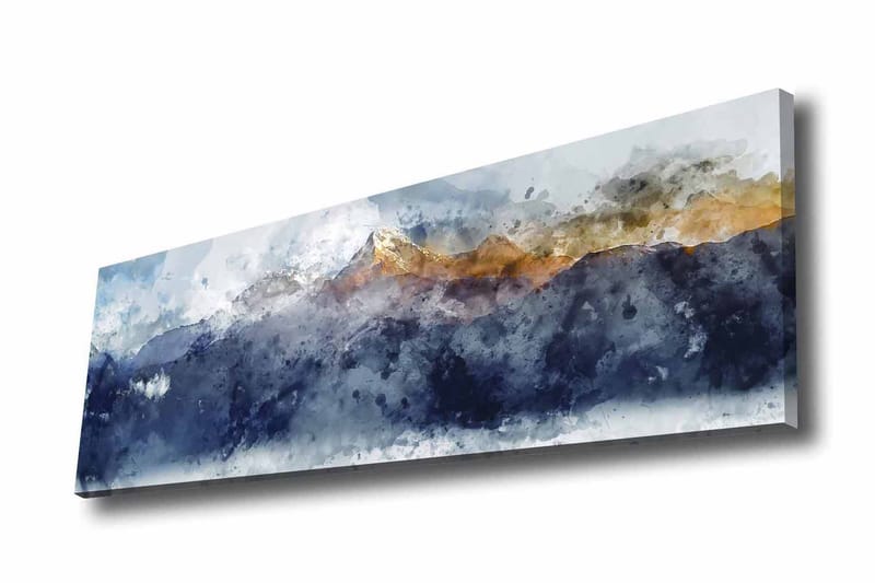 Lerretsbilde - Storslått fjellandskap med snødekte topper, Mørk blå / Grå / Gull