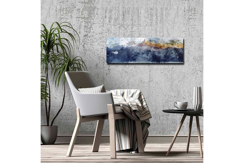 Lerretsbilde - Storslått fjellandskap med snødekte topper - Mørk blå / Grå / Gull - Interiør - Maleri & posters - Lerretsbilder