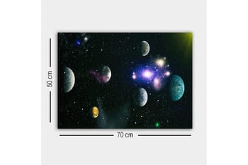 Lerretsbilde - Storslått romscene med flere planeter og stjerner - Blå / Grønn / Lilla - Interiør - Maleri & posters - Lerretsbilder