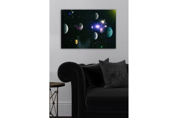 Lerretsbilde - Storslått romscene med flere planeter og stjerner - Blå / Grønn / Lilla - Interiør - Maleri & posters - Lerretsbilder