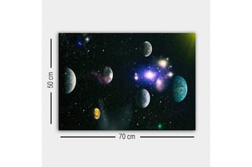 Lerretsbilde - Storslått romscene med flere planeter og stjerner - Blå / Grønn / Lilla - Interiør - Maleri & posters - Lerretsbilder