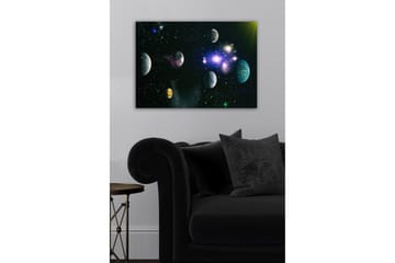 Lerretsbilde - Storslått romscene med flere planeter og stjerner - Blå / Grønn / Lilla - Interiør - Maleri & posters - Lerretsbilder