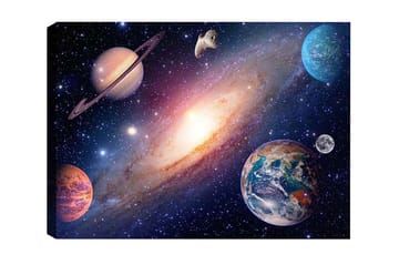 Lerretsbilde - Storslått romscene med planeter og galakser - Blå / Lilla / Oransje - Interiør - Maleri & posters - Lerretsbilder