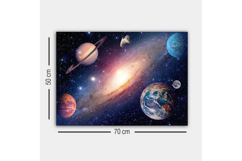 Lerretsbilde - Storslått romscene med planeter og galakser - Blå / Lilla / Oransje - Interiør - Maleri & posters - Lerretsbilder
