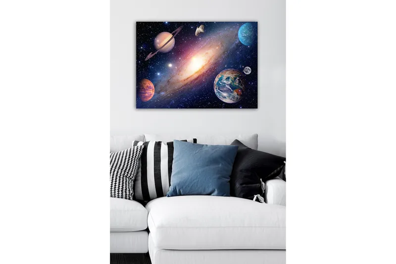 Lerretsbilde - Storslått romscene med planeter og galakser - Blå / Lilla / Oransje - Interiør - Maleri & posters - Lerretsbilder