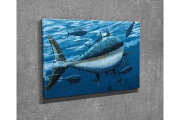 Lerretsbilde - Svømmende tunfisk i dypblått hav - Mørk blå / Lys blå / Hvit - Interiør - Maleri & posters - Lerretsbilder