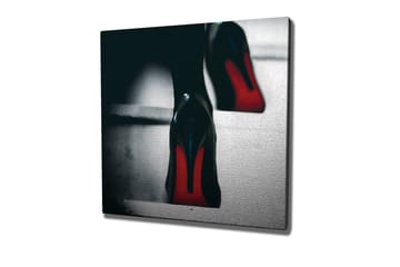 Lerretsbilde - Svarte høyhælte sko med røde detaljer - Svart / Rød - Interiør - Maleri & posters - Lerretsbilder