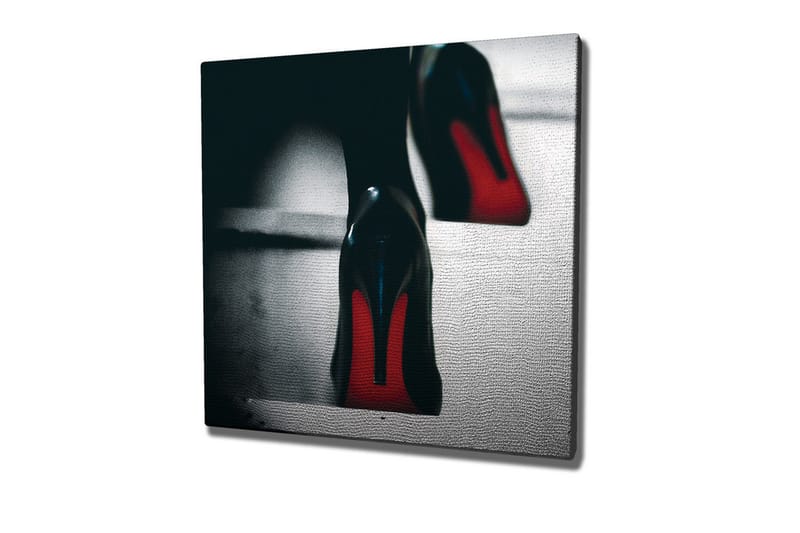 Lerretsbilde - Svarte høyhælte sko med røde detaljer, Svart / Rød
