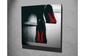 Lerretsbilde - Svarte høyhælte sko med røde detaljer - Svart / Rød - Interiør - Maleri & posters - Lerretsbilder