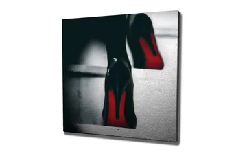 Lerretsbilde - Svarte høyhælte sko med røde detaljer - Svart / Rød - Interiør - Maleri & posters - Lerretsbilder