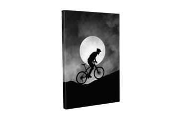 Lerretsbilde - Syklist som klatrer opp en bakke under en stor måne - Svart / Grå - Interiør - Maleri & posters - Lerretsbilder