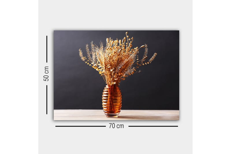 Lerretsbilde - Tørkede blomster i en elegant glassvase - Gull / Brun / Beige - Interiør - Maleri & posters - Lerretsbilder