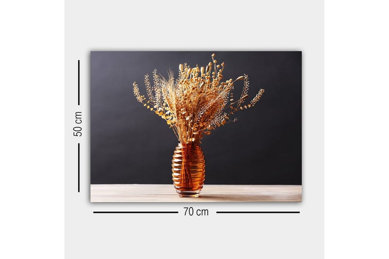Lerretsbilde - Tørkede blomster i en elegant glassvase - Gull / Brun / Beige - Interiør - Maleri & posters - Lerretsbilder