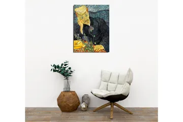 Lerretsbilde - Tankfull mann med en blomsterbukett - Mørk blå / Grønn / Hudfarge - Interiør - Maleri & posters - Lerretsbilder