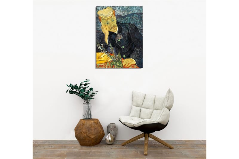 Lerretsbilde - Tankfull mann med en blomsterbukett - Mørk blå / Grønn / Hudfarge - Interiør - Maleri & posters - Lerretsbilder