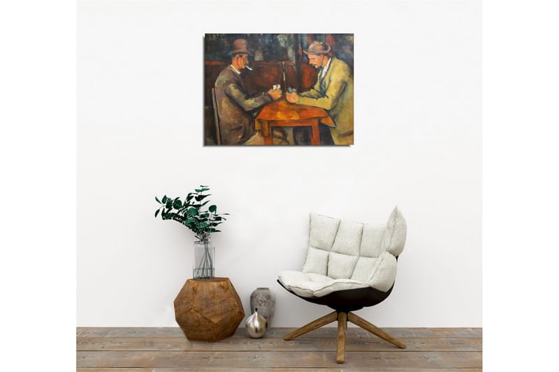 Lerretsbilde - To menn som spiller kort ved et bord - Mørk brun / Beige / Oransje - Interiør - Maleri & posters - Lerretsbilder