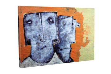 Lerretsbilde - To stiliserte ansikter med uttrykksløse trekk - Grå / Oransje / Beige - Interiør - Maleri & posters - Lerretsbilder