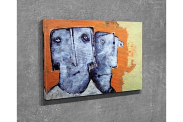 Lerretsbilde - To stiliserte ansikter med uttrykksløse trekk - Grå / Oransje / Beige - Interiør - Maleri & posters - Lerretsbilder